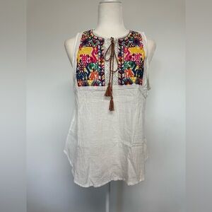 HAYDEN Tank Top White Rainbow Tassels Embroidered Boho